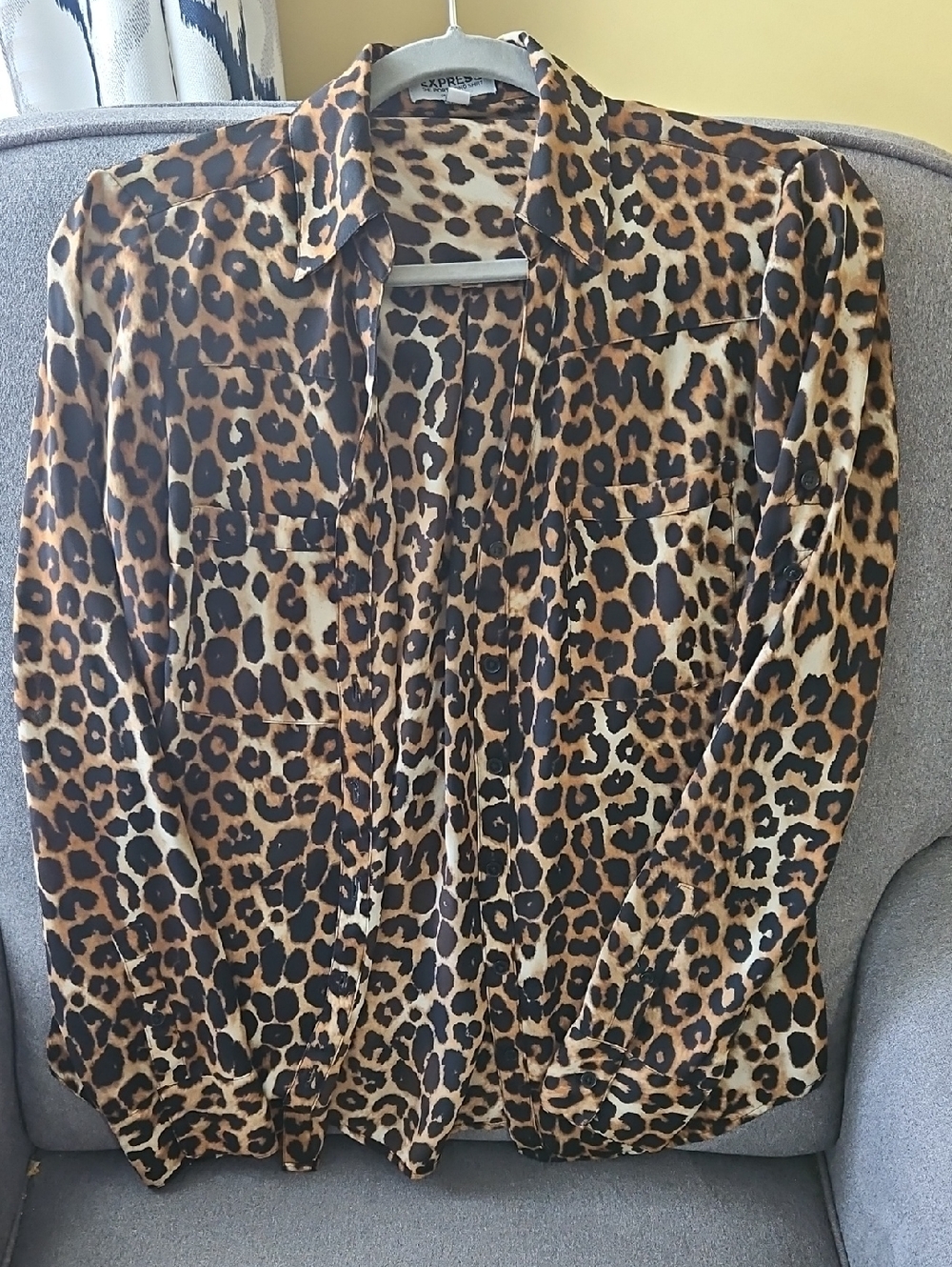 Express Leopard Print Button-Up Shirt - Brown, Black